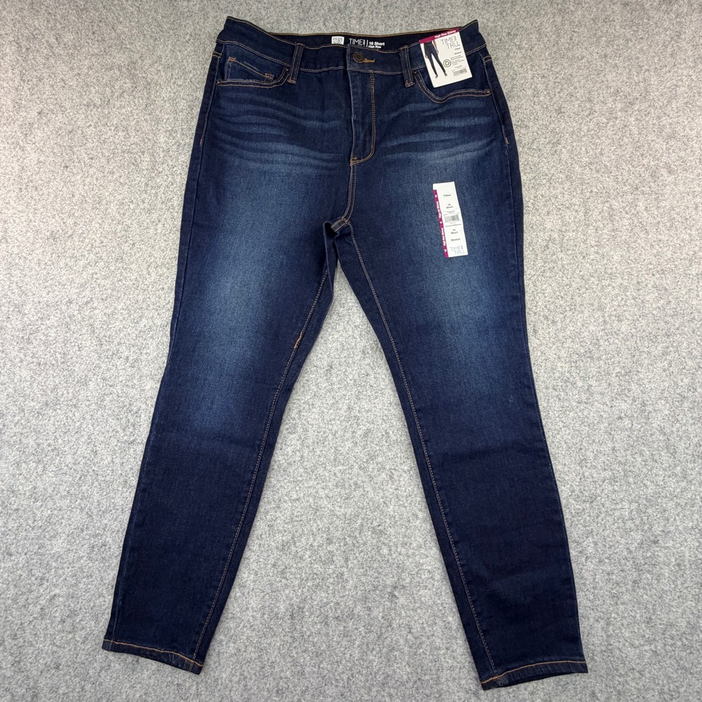 NEW Time and Tru Womens 16 Short High Rise Skinny Jeans Dark Wash Stretch